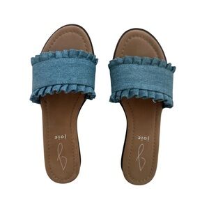 Joie Eidel Ruffled Leather Slide Sandals In Denim- Size 6.5M